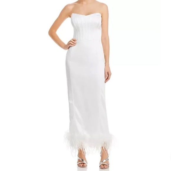 Aqua Dresses & Skirts - NWT Aqua x Maeve Bustier Feather Trim Dress Bloomingdale’s Bridal Size S…